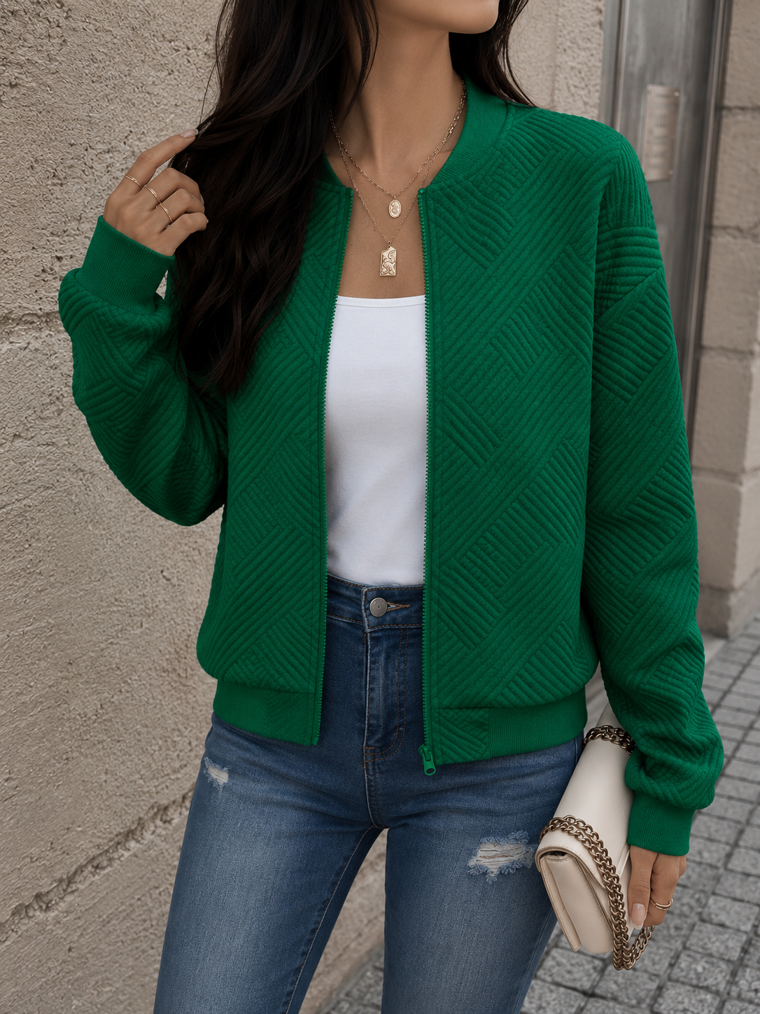 Women’s Structured Zip Up Bomber Jacket