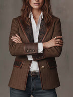 Women’s Tailored Herringbone Paneled Blazer
