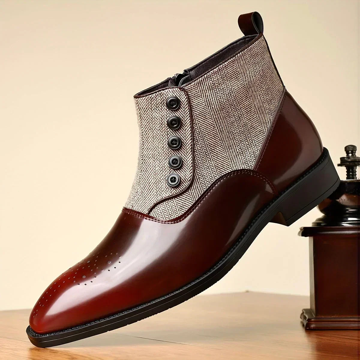 Graham™ | Elegant Two-Tone Button Boots