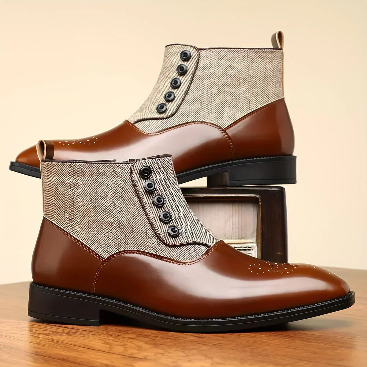Graham™ | Elegant Two-Tone Button Boots