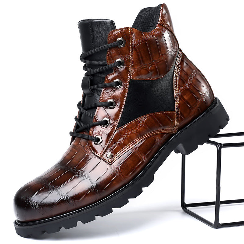 Dean™ | Elegant Croc-Effect Lace-Up Boots