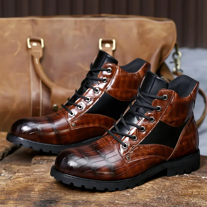 Dean™ | Elegant Croc-Effect Lace-Up Boots