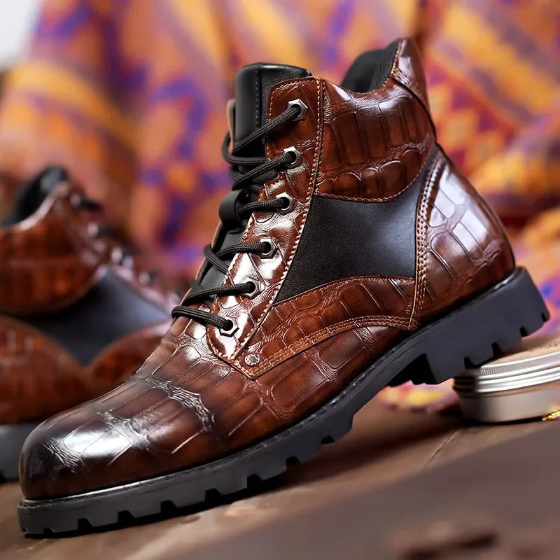 Dean™ | Elegant Croc-Effect Lace-Up Boots