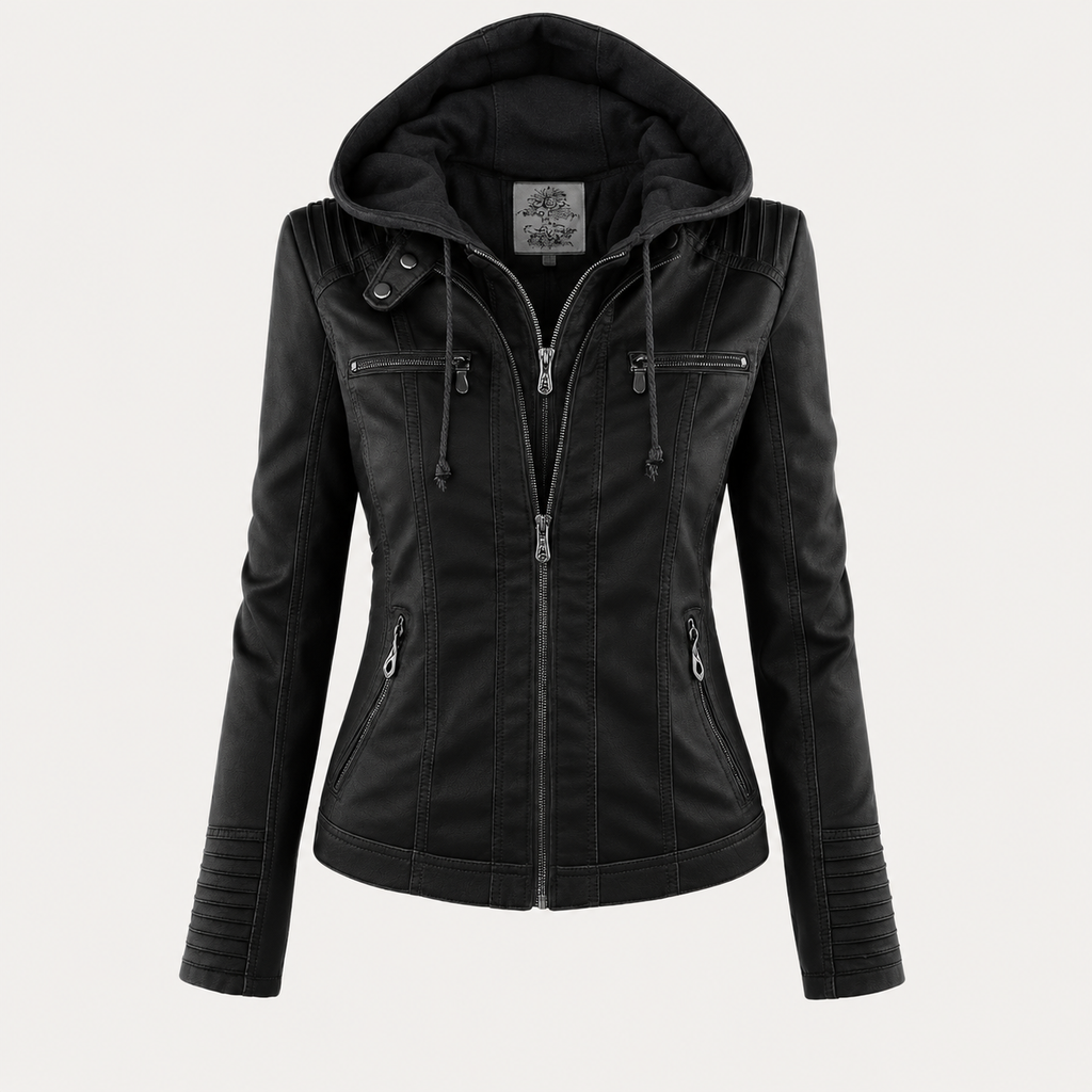 Women’s Hooded Biker Zip Up Jacket