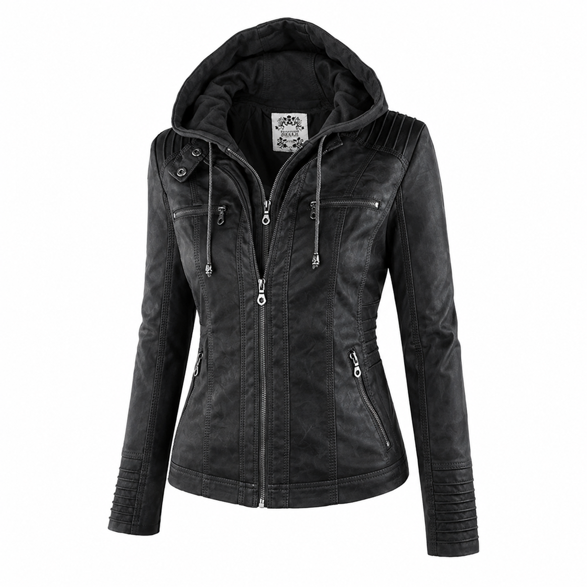Women’s Hooded Biker Zip Up Jacket