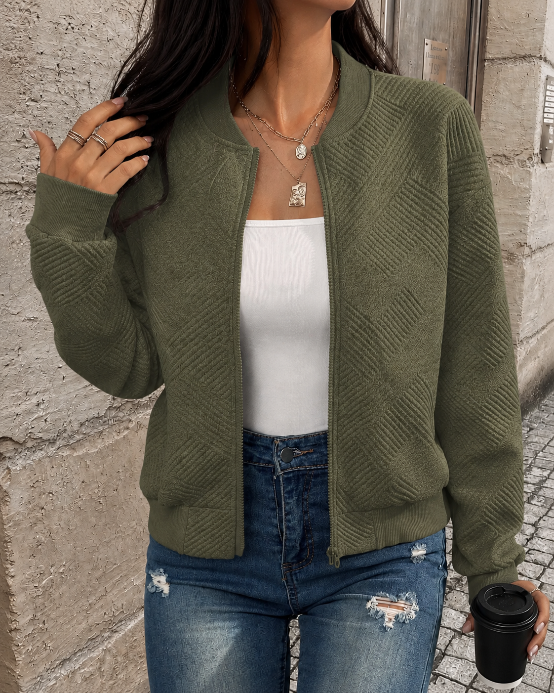 Women’s Structured Zip Up Bomber Jacket
