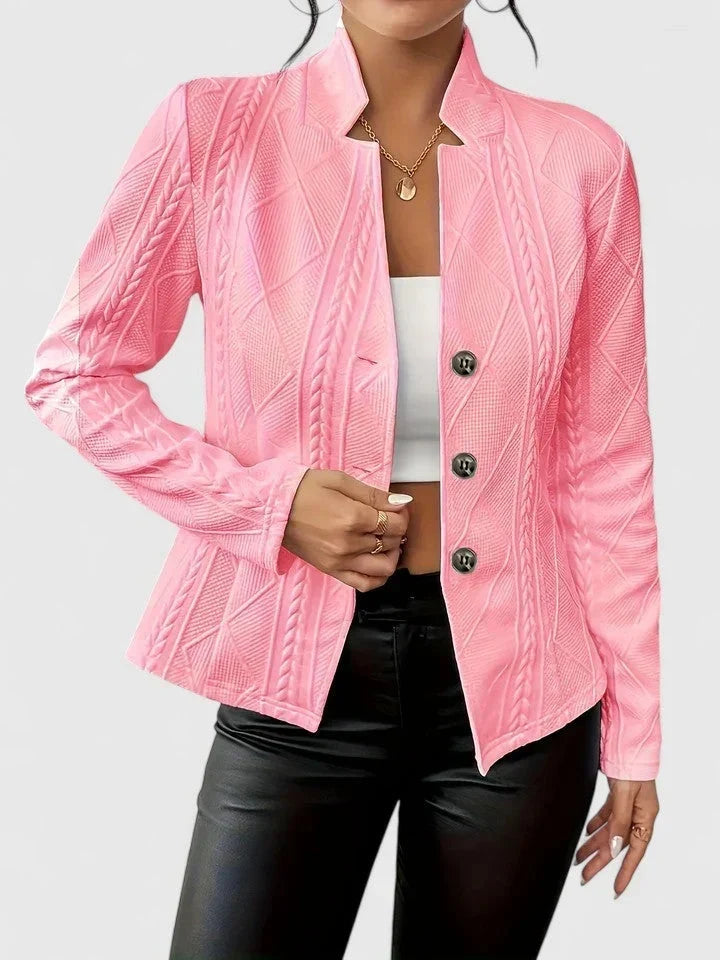 Women’s Textured Knit Stand Collar Button Front Jacket